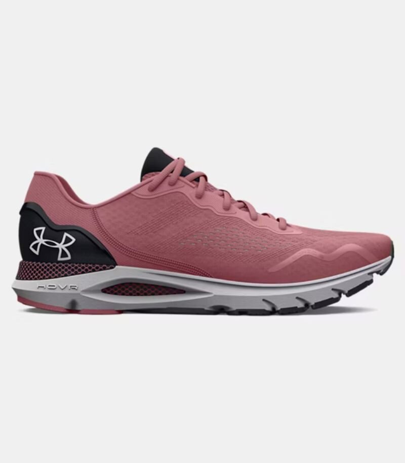 under armour running shoes in pink with white sole and black details 